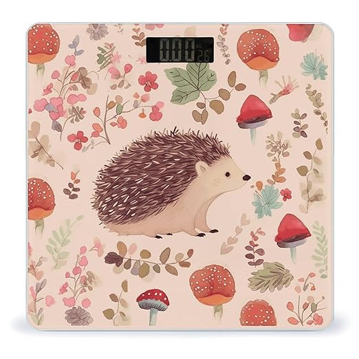 Lovely HedgehogScale for Body Weight with LCD High Precision Weighing Scales Fashion Sturdy Tempered Glass Weight Scales Easy-to-Read Digital Bathroom Scale for Daily 400lb
