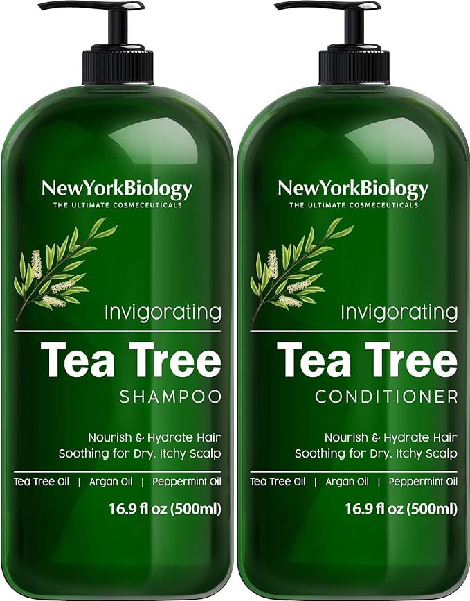 New York Biology Tea Tree Body Wash with Tea Tree Shampoo and Conditioner Set – Helps Itchy Skin Conditions &amp Body Odor - Deep Cleanser – Relief for Dandruff and Itchy Scalp – 16.9 fl. Oz