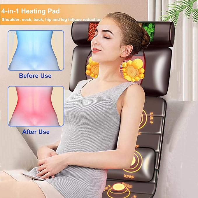 Vibration Massage MatFull Body Vibrating Heating Massage Pad10 Vibration Motors3 Strength Adjustments with Detachable Neck Massage Headrest and Multifunctional LegFoot Massagersfor Home Office