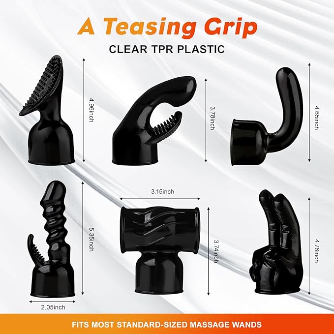 NUHUi 6Pcs Massage Head Attachments Accessories Black + A Large Size Massager for Back