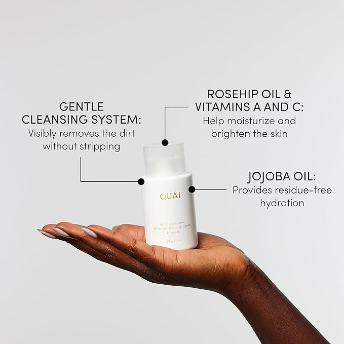 OUAI St. Barts Body Cleanser Bundle - Foaming Body Wash with Jojoba Oil &amp Rosehip Oil to Hydrate Balance &amp Soften Skin - Paraben Phthalate &amp Sulfate Free Skin Care Products (2 Count 3 O