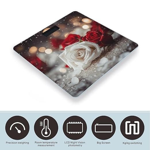 Roses in Background Bathroom Scale for Body Weight Bathroom Weighing Scale with Backlit LCD Display Highly Accurate Measures Weight Up to 180kg