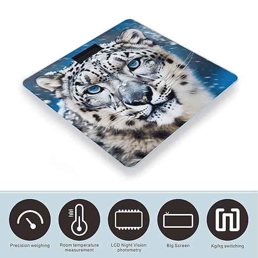 Blue Eyed Snow Leopard Scale with LCD Precision Weighing Scales Sturdy Tempered Glass Weight Scales Easy-to-Read Anti-Slip Weight Digital Bathroom Scale for Daily