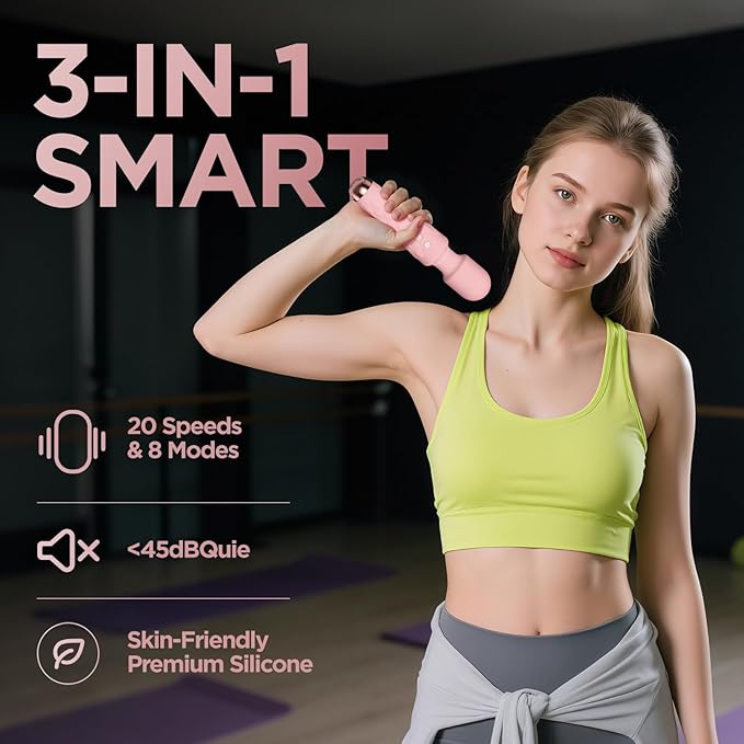 Personal Massager - 4H Max Runtime &amp Ultra-Quiet - Waterproof - 20 Modes 8 Speeds for Deep Tissue Back Massage Post-Workout Recovery and Neck Muscle Relaxation（Pink）