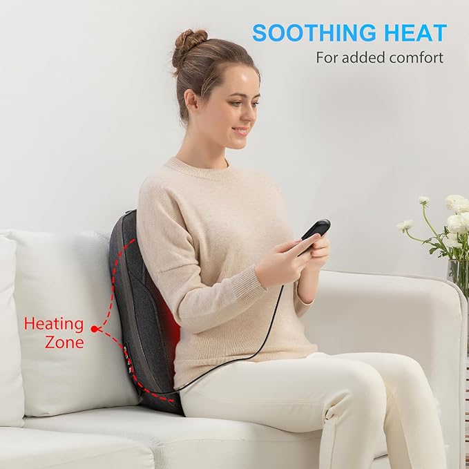 CooCoCo 14×19 Shiatsu Back Massager with Heat Birthday Gifts for Dad Mom Women Men Husband Portable Massage Chair Pad Kneading Massage Tools for Pain Relief Chair Massager for Office Home
