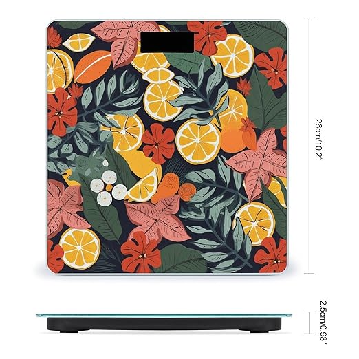 Colorful Tropical Leaves and Lemons Scale for Body Weight Highly Accurate Digital Bathroom Scale Sturdy Tempered Glass Weighing Scales with LCD Display Fashion Body Fat Smart Scales 400lb