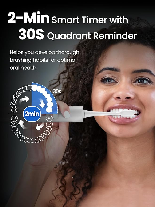 Electric Toothbrush for Adults 180 Days Battery Life Rechargeable Sonic Toothbrush with 4 Brush Heads Smart Timer 55000VPM for Deep Cleaning &amp Whitening with 5 Modes Travel Case White
