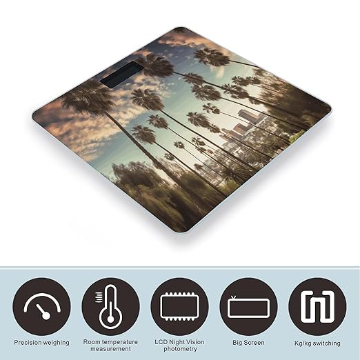 Los Angeles Palm Trees Weight Scale for Body Weight Digital Bathroom Scale High Capacity Accurate Digital Weighing Scales and Easy-to-Read on Backlit LCD Display Scales