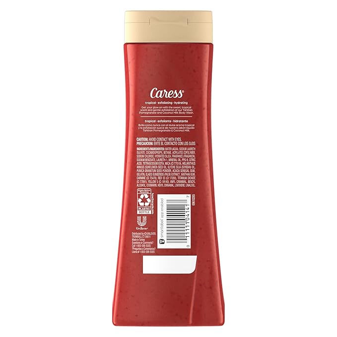 Caress Body Wash Tahitian Pomegranate &amp Coconut Milk Moisturizing Body Wash for Renewed Glowing Skin Exfoliating Body Soap Liquid 20 Fl Oz (Pack of 2)