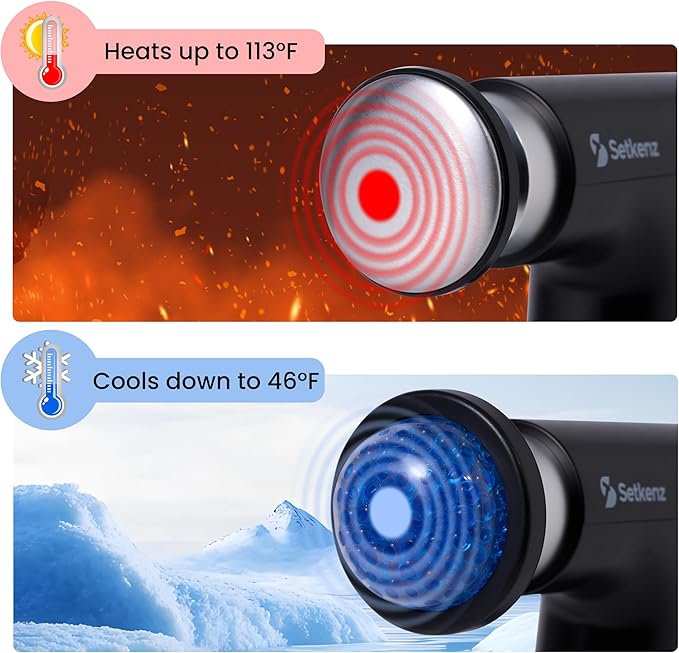 Massage Gun with Heat and Cold Head – Deep Tissue Muscle Massager for Pain Relief – 10 Heads – Quiet Portable Hot &amp Cold Therapy – Full Body Recovery for Athletes &amp Professionals