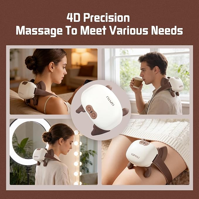 Neck Massager with Heat Portable Hand Massager for Pain Relief Deep Tissue Heated for Muscles Bionic Hand Electric Shiatsu Shoulder and Back Massagers with Fingers(White)