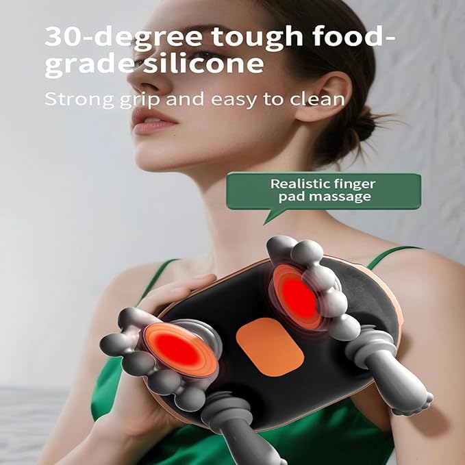 SALAN Heat Therapy Neck and Shoulder Massager Deep Muscle Tissue Massage Bionic Fingers Real Pressure-Sensitive FeedbackPortable Wireless Relax Anytime and Anywhere (Black)