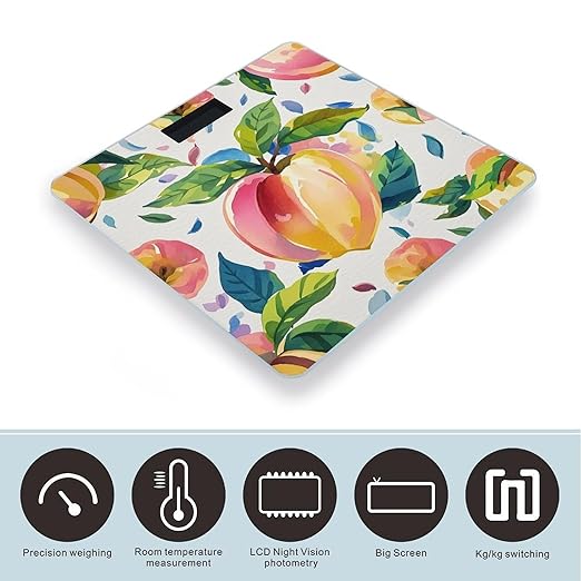 Colorful Peach Watercolor Scale for Body Weight Accurate Digital Bathroom Scale Toughened Glass High Precision Scales Smart Weight Scales with Large LCD Backlight Display Weighing Machine
