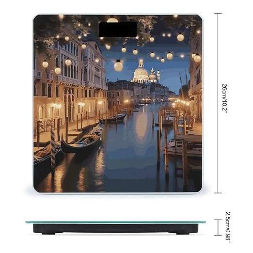 Beautiful Venice at Night Digital Bathroom Scale for Body Weight with High Precision Digital Weighing Scale with BMI Clear LCD Display and Step-On Measures Weight Up to 180kg
