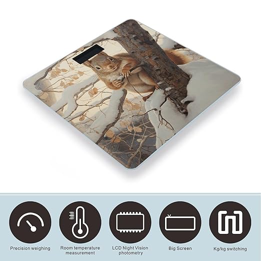 Squirrel on Tree Scale for Body Weight Accurate Digital Bathroom Scale Toughened Glass High Precision Scales Smart Weight Scales with Large LCD Backlight Display Weighing Machine