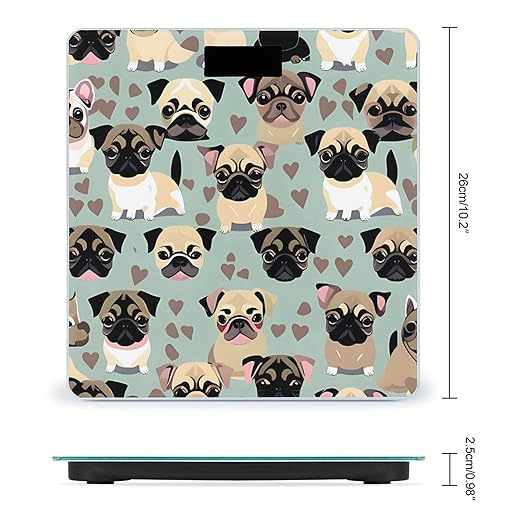 Cute Chihuahua Pug Pattern Scale for Body Weight Sturdy Tempered Glass Weighing Scales with LCD Display Accurate Digital Bathroom Scale Convenient Body Fat Smart Scales Easy Read
