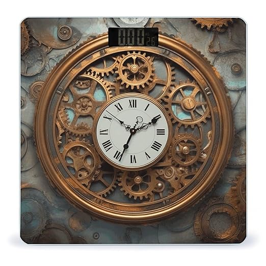 Rusty Steampunk Clock Bathroom Scale for Body Weight 400 Lb Weight Scale with High Precision Sensors Tempered Glass Highly Accurate Digital Weighing Machine for People