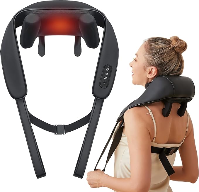 Neck &amp Shoulder Massager with Heat 6D Deep Tissue Shiatsu Kneading for Neck Shoulders &amp Upper Back Hands-Free Relief After Work