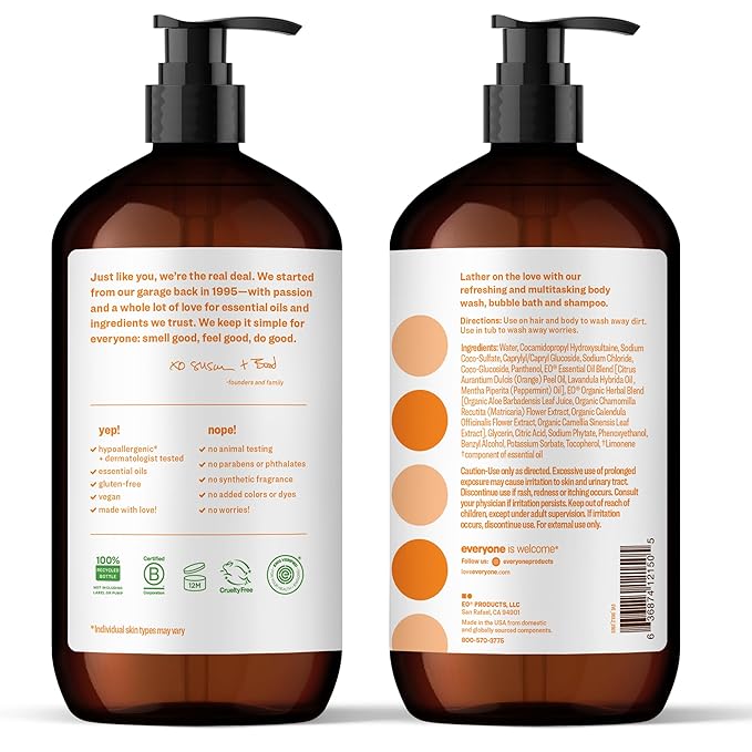 Everyone 3-in-1 Soap Body Wash Bubble Bath Shampoo 32 Ounce (Pack of 2) Citrus and Mint made with Essential Oils for Men and Women