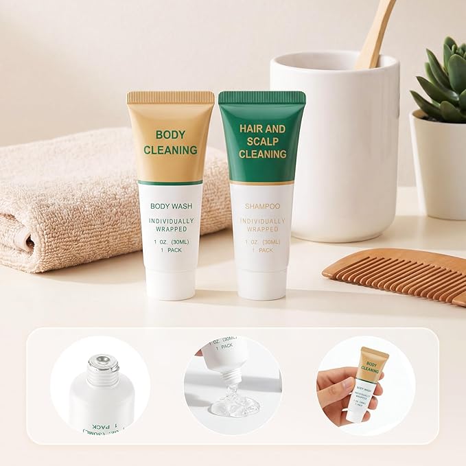 Shampoo and Body Wash BulkTravel Size Individually Wrapped Hotel Mini Shower Gel and Shampoo Small Cleansing Toiletries Amenities Men Women for Hotel/Vacation/Homeless 1 Fl Oz (Pack of 500)