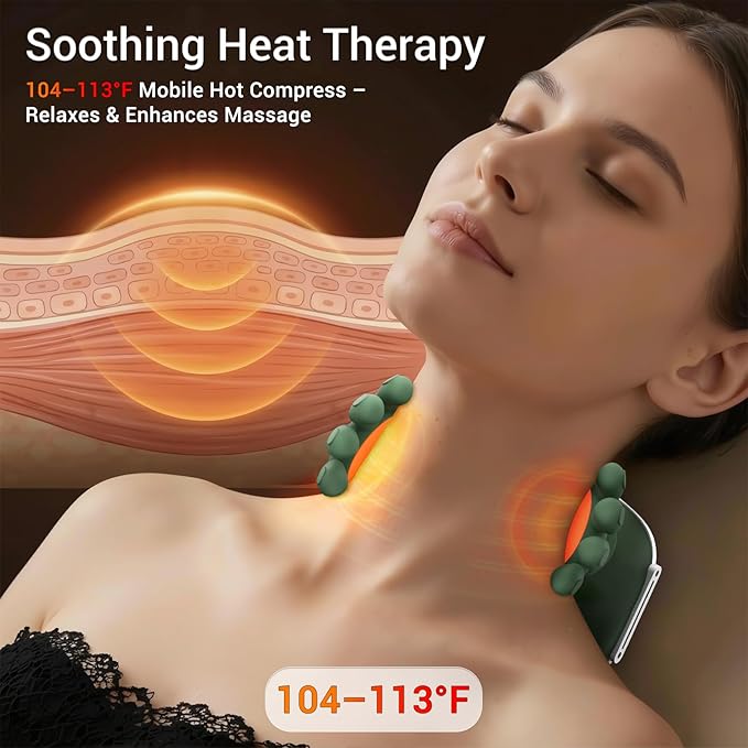 Neck Massager with Heat Bionic Deep Tissue Shiatsu Kneading Cordless Rechargeable Hands‑Free Wearable for Muscles Home Office Back and Shoulder Massagers with Fingers