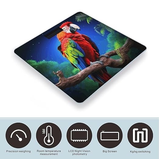 Parrot Bathroom Scale for Body Weight Bathroom Weighing Scale with Backlit LCD Display Highly Accurate Measures Weight Up to 180kg