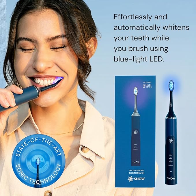 SNOW LED Whitening Electric Toothbrush | Dentist-Designed Electric Toothbrush for Adults | Sonic Technology LED Light Modes Timer Rechargeable Plaque Removal &amp Teeth Whitening Polar Blue Gen2