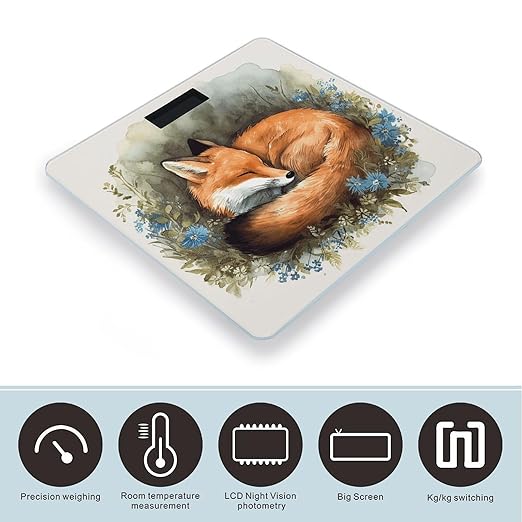 A Sleeping Fox Scale for Body Weight Safe Rounded Corners Tempered Glass Digital Bathroom Scale LED Display 400lb Capacity Weight Scales with High Precision Sensors