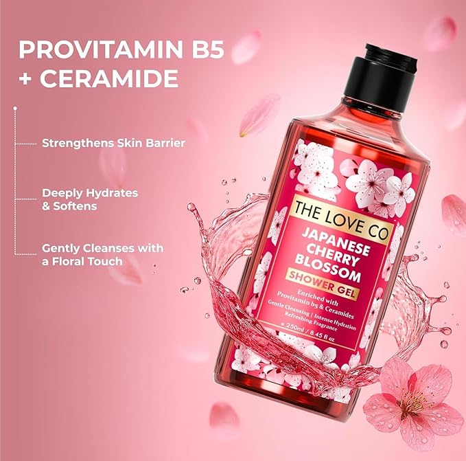 T.H.E. L.O.V.E. C.O. Experience the Luxurious Japanese Cherry Blossom Body Wash - 100% Vegan Shower Gel for Women and Men - Skin Care Essential - 250ml