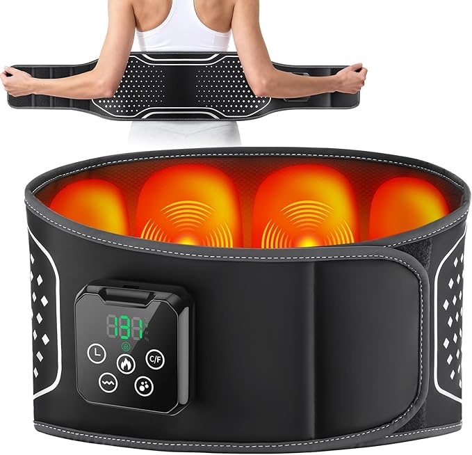 YUANBO Back Massager with Heat – Heated Massage Belt with Air Pressure Pads Heating Pad for Back Pain Relief with 4000mAh Battery – Gifts for Women Men and Family