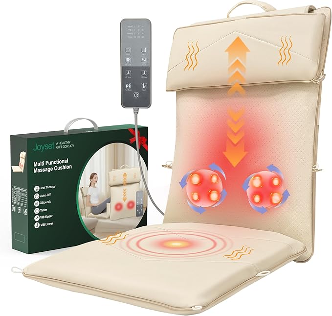 Joyset Shiatsu Neck and Back Massager for ChairRolling Up and Down Back Massager with Heat4D Kneading for Pain Relief Deep TissuePortable Spot Massage Chair Pad Gifts for DadMomFriend