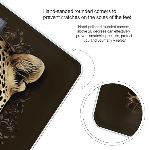 Patterned Leopard Head Digital Bathroom Scale for Body Weight Weighing Scale with Backlit LCD Display High Precision Measurements &amp Measures Weight Up to 180kg