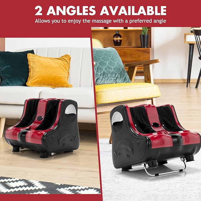 Giantex Foot and Calf Massager with Heat - Shiatsu Foot Massager Machine with Vibration Deep Kneading 3-Level Intensity Modes Electric Foot Massager for Tired Feet Leg Calf Pain Relief (Red)
