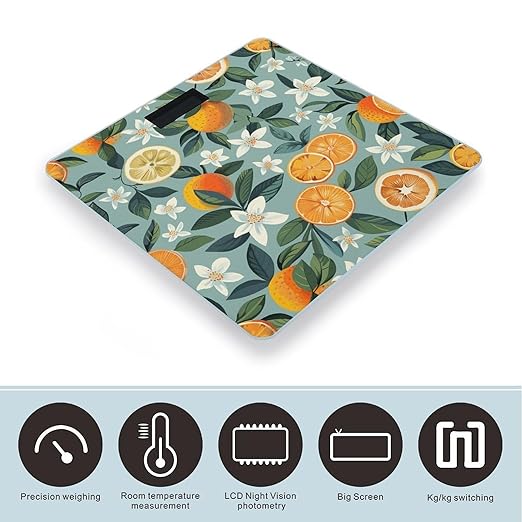 Digital Bathroom Scale for Body Weight Scale with Bright LCD Display High Accuracy Step-On Technology Auto On/Off Lemons and Flowers Digital Scales 400 Lbs /180kg