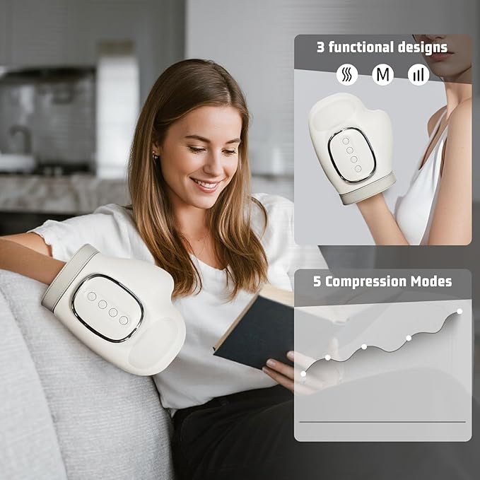 Hand Massager with Heat and Compression Cordless for Arthritis &amp Carpal Tunnel Relief – Longer Battery Life Quieter Operation Enhanced Thumb Massage Ideal for Stress &amp Gifts for Men/Women