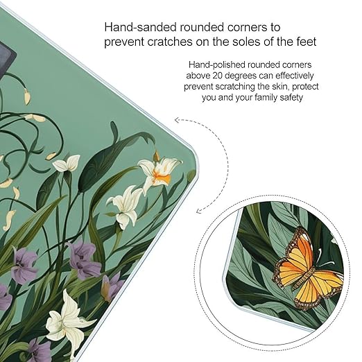 Flowers and Butterflies on Green Background Scale for Body Weight Highly Accurate Digital Bathroom Scale Sturdy Tempered Glass Weighing Scales with LCD Display Fashion Body Fat Smart Scales 400lb