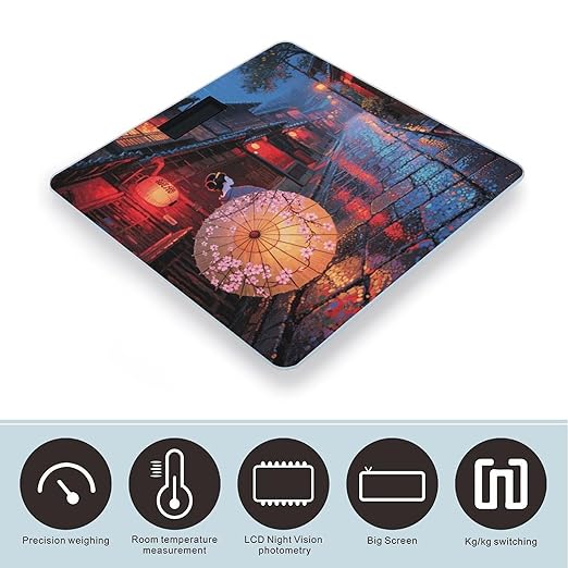 Kyoto Geisha Paper Umbrella Scale for Body Weight Sturdy Tempered Glass Weighing Scales with LCD Display Accurate Digital Bathroom Scale Convenient Body Fat Smart Scales Easy Read