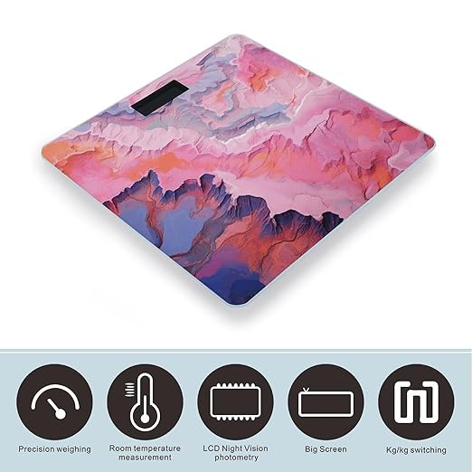 Light Peach Painting Smart Scale for Body Weight Accurate Bathroom Scale with LED Display Digital Weight Scales Weighing Machine High Precision Scales for Bath Home