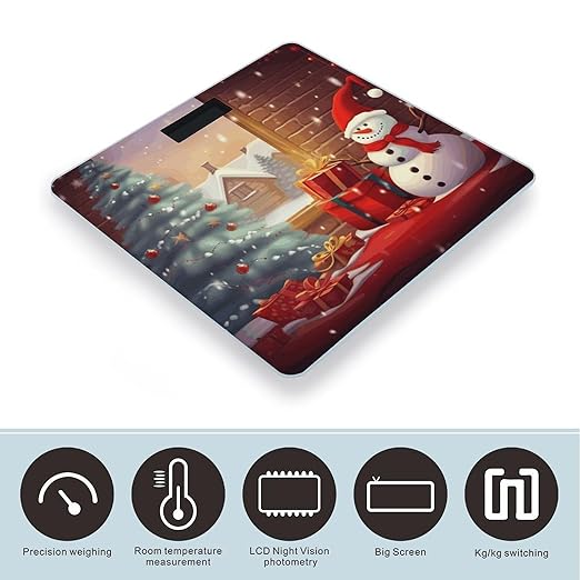 Merry Christmas Day Scale for Body Weight High Precision Digital Weight Scales with LCD Display Anti-Slip Sturdy Slim Tempered Glass Bathroom Scale for Home Use