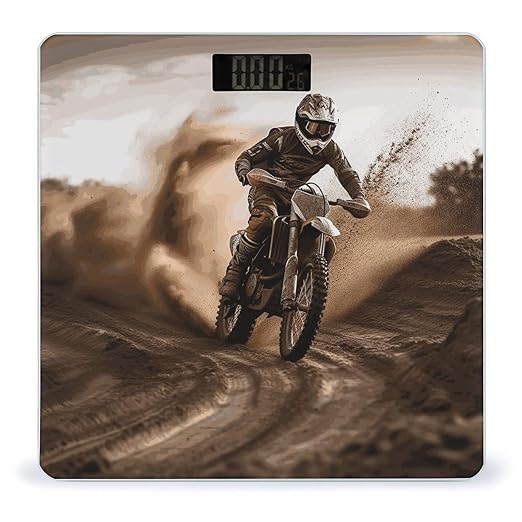 Motocross Digital Bathroom Scale for Body Weight with High Precision Digital Weighing Scale with BMI Clear LCD Display and Step-On Measures Weight Up to 180kg