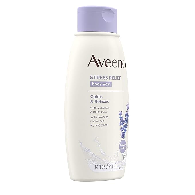 Aveeno Stress Relief Body Wash with Soothing Oat Lavender Chamomile &amp Ylang-Ylang Essential Oils Hypoallergenic Dye-Free &amp Soap-Free Calming Body Wash 12 fl. Oz (Pack of 3)