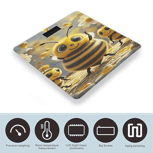 Cute Bees Honey Scale for Body Weight Smart Scales Digital Bathroom Scale High Precision Weighing Scales with Large Display Weighing Machine for People