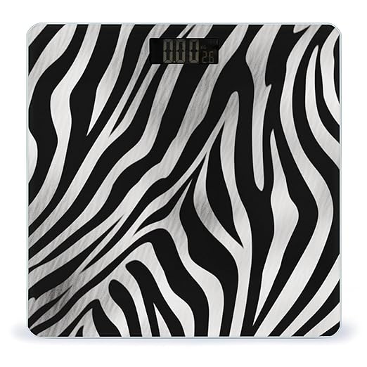 Zebra Print Scale with LCD Precision Weighing Scales Sturdy Tempered Glass Weight Scales Easy-to-Read Anti-Slip Weight Digital Bathroom Scale for Daily