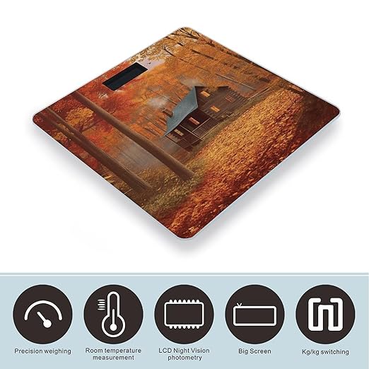 Autumn Woods Cabin Bathroom Scale for Body Weight LCD Display Digital Bathroom Scale Tempered Glass Bathroom Weight Scales Fashion Smart Scales for Home Bedroom 400 Lb