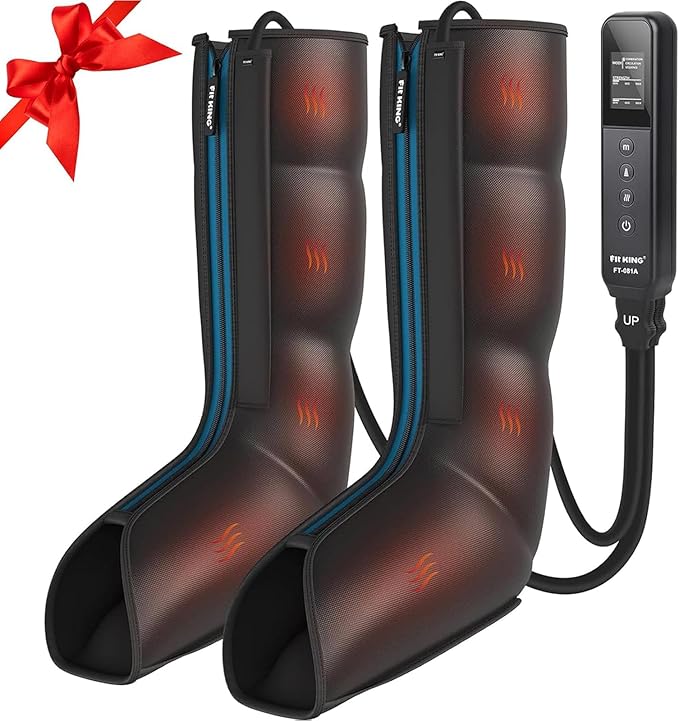 FIT KING Leg Massager with Heat and Compression Therapy Leg Compression Massage for Circulation Swollen Leg RLS Pain &amp Fatigue Relief Foot Calf Massager Boots Recovery Pressure Boots