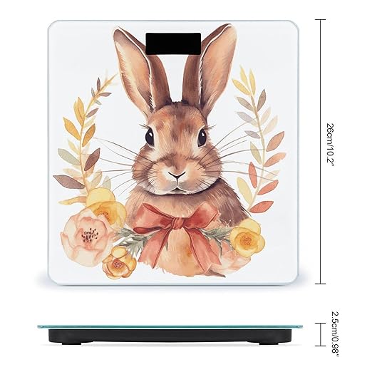 Bunny Rosette Bathroom Scale Automatic Power On/Off Body Scales LCD Backlight Display Square Digital Scale Rounded Corners Bathroom Scales for Home Bedrooms