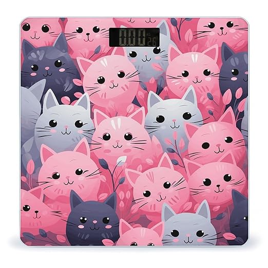 Pink Cat Bathroom Scale Large LCD Backlight Display Digital Scale Rounded Corners Body Scales Automatic Power On/Off Bathroom Scales for Home Bedrooms