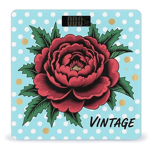Vintage Peony Scale for Body Weight Sturdy Tempered Glass Weighing Scales with LCD Display Accurate Digital Bathroom Scale Convenient Body Fat Smart Scales Easy Read