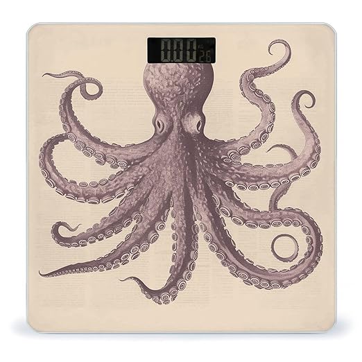 Vintage Octopus Weight Scale Large Bathroom Scales Digital Weight with Bright LED Display Non Slip Automatic Weighing Scale Fashion Weighing Machine for Body
