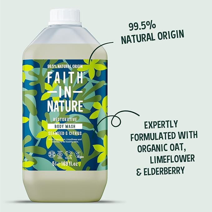 Faith in Nature Seaweed and Citrus 5 Litre Body Wash | Vegan | Cruelty Free | 99% Natural Fragrance | Free From SLS or Paraben | Organic Body Wash | Natural Body Wash